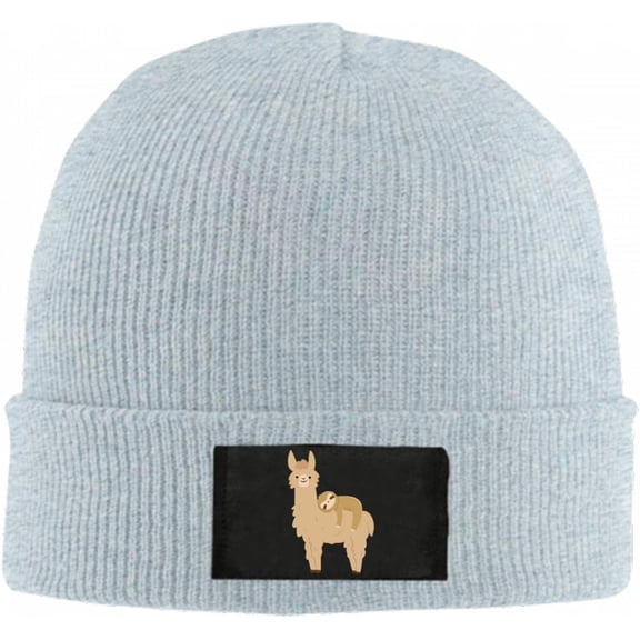 Sloth Sleeping on Llama Beanie Hat for Women Men Winter Hat Cuffed Winter Beanie Warm Skull Cap Plain Knit Hat Cap