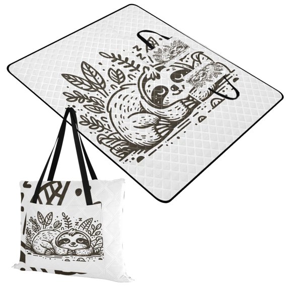 Sloth Sleeps with Leaves Extra Large Picnic Beach Blanket Waterproof Sand Proof Portable Outdoor Mat 60x80