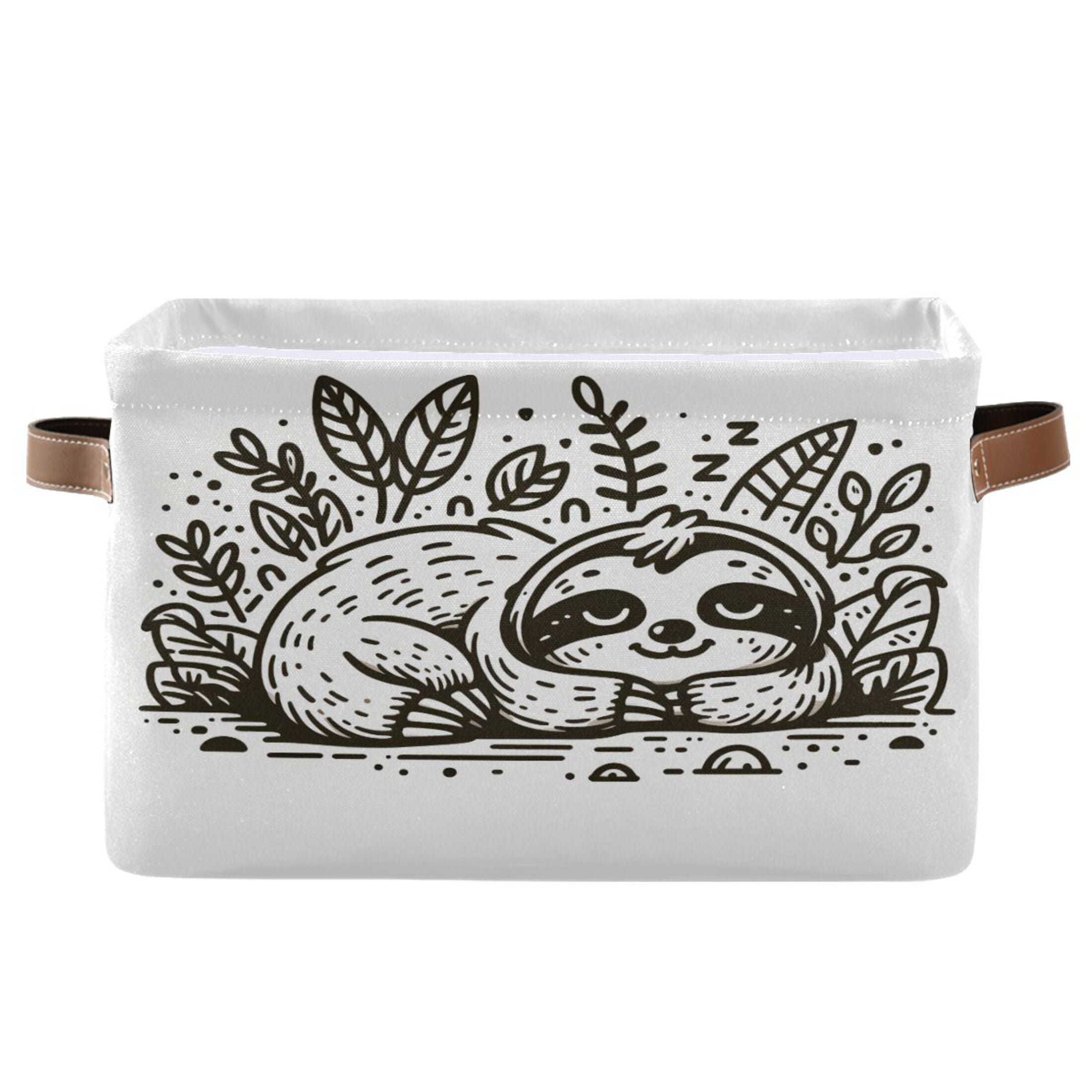 Sloth Sleeps with Leaves Storage Bins with Handle Fabric Organizer ...