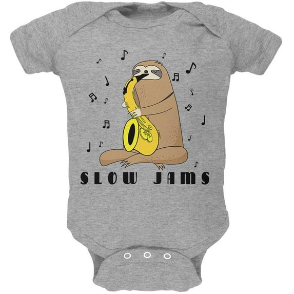 Sloth Slow Jams Funny Pun Saxophone Soft Baby One Piece Heather 12-18 M