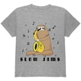 thumbnail image 1 of Sloth Slow Jams Funny Pun Saxophone Youth T Shirt Heather Youth X-SM, 1 of 1