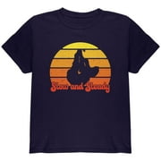 Sloth Slow and Steady Retro Sunset Youth T Shirt Navy YSM