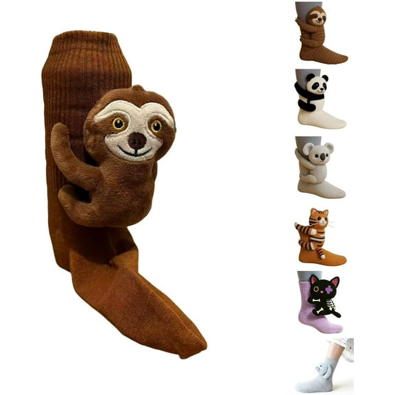 Sloth Socks,3D Knit Animal Socks for Women,Cozy Cute Novelty Sock, Warm Hand Crochet Floor Sock Christmas Gifts (Sloth #02)
