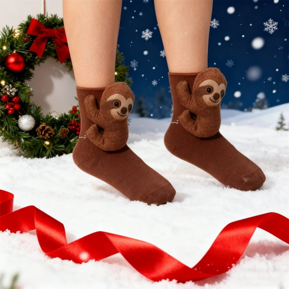 Sloth Socks, 3d Knit Animal Socks, Animal Socks Hand Crocheted, Funny Warm and Soft Long Stocking Stuffers Socks, Novelty Floor Sock for Christmas, Cozy Fall & Winter