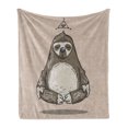 thumbnail image 1 of Sloth Soft Flannel Fleece Blanket, Cartoon Sloth Meditates Lotus Position Relax Lifestyle Comic Inspirational, Cozy Plush for Indoor and Outdoor Use, 50" x 60", Warm Taupe Sage Green, by Ambesonne, 1 of 6