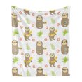 thumbnail image 1 of Sloth Soft Flannel Fleece Blanket, Tropical Image of Cacti and Sloths Drinking Coffee Eating Doughnut Pattern, Cozy Plush for Indoor and Outdoor Use, 50" x 70", White and Multicolor, by Ambesonne, 1 of 5