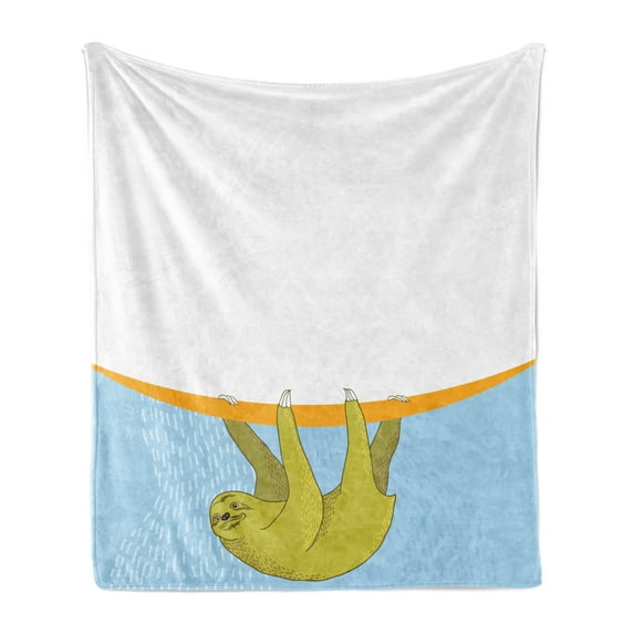 Sloth Soft Flannel Fleece Blanket, Sloth in Underwater Illustration Oceanic Tropical Wildlife Habitat Fauna, Cozy Plush for Indoor and Outdoor Use, 60" x 80", Pale Blue Khaki Orange, by Ambesonne