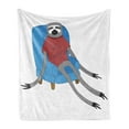 thumbnail image 1 of Sloth Soft Flannel Fleece Blanket, Urban Sloth T-Shirt with Inscription Who Cares Procrastination Laziness Idleness, Cozy Plush for Indoor and Outdoor Use, 50" x 60", Blue Grey Ruby, by Ambesonne, 1 of 6