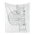 thumbnail image 1 of Sloth Soft Flannel Fleece Throw Blanket, Sloth Animal Outline on Branch with Ornate Details Swirled Elements, Cozy Plush for Indoor and Outdoor Use, 50" x 60", Black White, by Ambesonne, 1 of 6