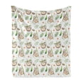 thumbnail image 1 of Sloth Soft Flannel Fleece Throw Blanket, Baby Sloth and Mother Soft Colored Flowers Coconut Tree Leaves Happy Family, Cozy Plush for Indoor and Outdoor Use, 50" x 60", Pale Brown Green, by Ambesonne, 1 of 6