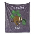 thumbnail image 1 of Sloth Soft Flannel Fleece Throw Blanket, Cartoon Character Sleeping on Branch Jungle Animal in Night Sky Kids Theme, Cozy Plush for Indoor and Outdoor Use, 50" x 60", Plum Brown Green, by Ambesonne, 1 of 5