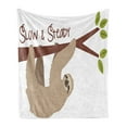 thumbnail image 1 of Sloth Soft Flannel Fleece Throw Blanket, Cartoon Style Australian Wildlife Mammal on Tree Branch Slow Steady Phrase, Cozy Plush for Indoor and Outdoor Use, 70" x 90", Tan Chestnut Brown, by Ambesonne, 1 of 5