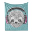 thumbnail image 1 of Sloth Soft Flannel Fleece Throw Blanket, DJ Animal Portrait Headphones Funny Modern Character Cool Smiling, Cozy Plush for Indoor and Outdoor Use, 50" x 60", Teal Grey Fuchsia, by Ambesonne, 1 of 5