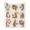 thumbnail image 1 of Sloth Soft Flannel Fleece Throw Blanket, Funny Sluggard Animal Character Different Poses Lazy Cartoon Mammal, Cozy Plush for Indoor and Outdoor Use, 50" x 60", Brown Pale Pink Blue, by Ambesonne, 1 of 5