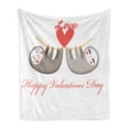 thumbnail image 1 of Sloth Soft Flannel Fleece Throw Blanket, Happy Valentines Day Theme Tropical Animals Girl Romantic, Cozy Plush for Indoor and Outdoor Use, 70" x 90", Warm Taupe Vermilion, by Ambesonne, 1 of 5