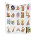 thumbnail image 1 of Sloth Soft Flannel Fleece Throw Blanket, Manga Style Sloth Characters with Different Expression and Poses Humorous Design, Cozy Plush for Indoor and Outdoor Use, 60" x 80", Multicolor, by Ambesonne, 1 of 6