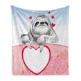thumbnail image 1 of Sloth Soft Flannel Fleece Throw Blanket, Romantic Sloth Falling in Love Different Heart Valentines Day Art, Cozy Plush for Indoor and Outdoor Use, 70" x 90", Pink Pale Blue Black, by Ambesonne, 1 of 6