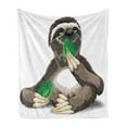 thumbnail image 1 of Sloth Soft Flannel Fleece Throw Blanket, Sluggish Wild Jungle Animal Eating Green Leaves Idle Indolent Fun Character, Cozy Plush for Indoor and Outdoor Use, 50" x 70", Umber Ivory Green, by Ambesonne, 1 of 5