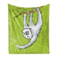 thumbnail image 1 of Sloth Soft Flannel Fleece Throw Blanket, Smiling Sloth Clutches Hanging on a Branch Habitat Wildlife, Cozy Plush for Indoor and Outdoor Use, 50" x 60", Pale Grey Green White, by Ambesonne, 1 of 5