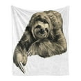 thumbnail image 1 of Sloth Soft Flannel Fleece Throw Blanket, Sweetly Smiling Jungle Animals Lying down Crossed Legs Tropic Fauna Sketch, Cozy Plush for Indoor and Outdoor Use, 50" x 70", Ivory Black, by Ambesonne, 1 of 6