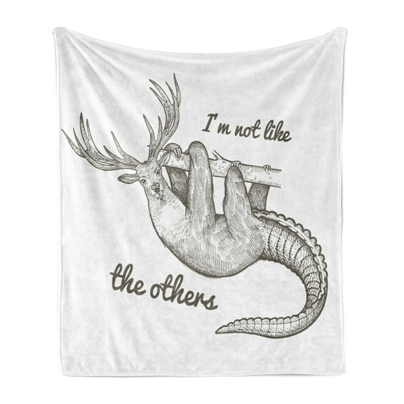 Sloth Soft Flannel Fleece Throw Blanket, Unusual Animal Words Im Not Like the Others Inspirational Vintage, Cozy Plush for Indoor and Outdoor Use, 50" x 60", Grey Black White, by Ambesonne