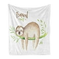 thumbnail image 1 of Sloth Soft Flannel Fleece Throw Blanket, Young Animal Sleeping on Palm Branch Happy Dreams Wildlife Nature Watercolor, Cozy Plush for Indoor and Outdoor Use, 70" x 90", Pale Brown Green, by Ambesonne, 1 of 6