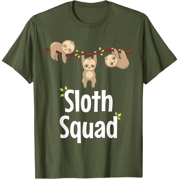 Sloth Squad Cute Matching Apparel Unisex T-Shirt for Men Women Kids Toddler,Military Green Color,Size 5XL