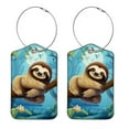 thumbnail image 1 of Sloth Square PU Leather Luggage Tags, 2 Pack, with Privacy Cover and Stainless Steel Ring - Suitable for Travel, Backpack, Handbag - Bag Tags, Handbag Tags, 1 of 7