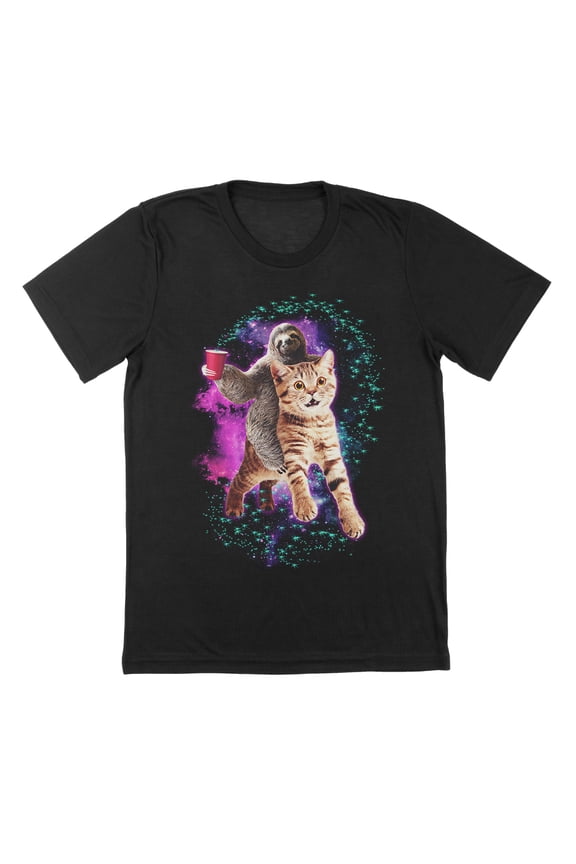 Sloth Stardust Humor Graphic Black Mens T-Shirt