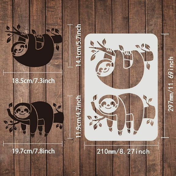 Sloth Stencil for Painting 11.7x8.3 inch Slow Down Sloth Drawing Stencil Reusable Sloth Stencil Animal Beer Stencil for Painting on Wood Tile Paper Fabric Floor Wall