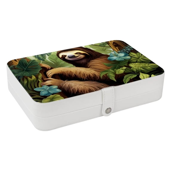 Sloth Stylish PU Leather Necklace Holder Jewelry Stand with Removable Compartment and Decorative Box - Portable Organizer