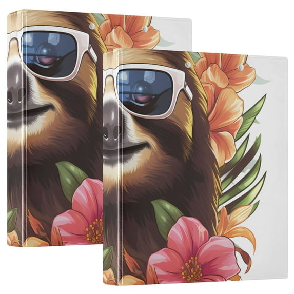 Sloth Sunglasses Flowers Floral 3 Ring Binders 1.5 inch Hardcover File Folders with Interior Pockets A4 Size Organizer for School Office Hospital Set of 2