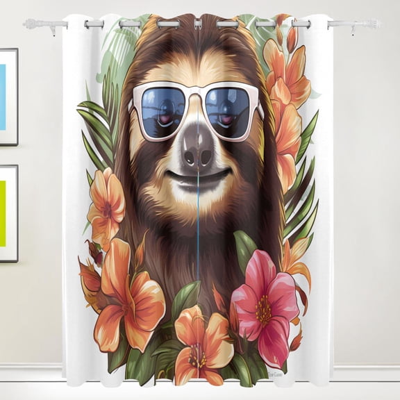 Sloth Sunglasses Flowers Floral Black Out Curtains 84 Inch Length Curtains for Sliding Glass Doors Bedroom Living Room 2 Pack