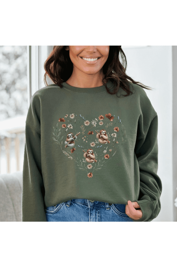 Sloth Sweatshirt Lazy Girl Crewneck Cute Floral Sloth Sweater for Animal Lovers