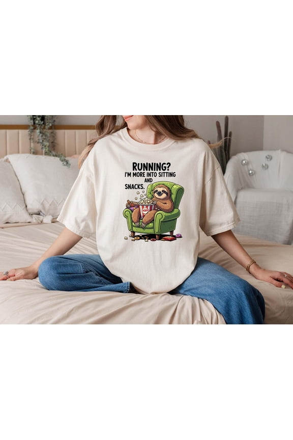 Sloth T-Shirt Running Joke Tee, Lazy Snack Lover Shirt, Cute Animal Graphic Top, Relaxed Fit Comfy All Size S-5Xl