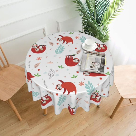 Sloth Tablecloth Round Table Cloths 60 Inch Wrinkle Resistant Picnic Table Covers Washable for Holiday Kitchen Party Picnic