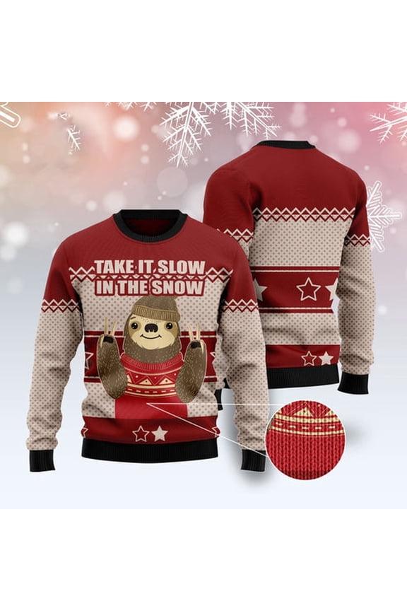 Sloth Take It Slow 3D Christmas Sweater, Funny Xmas Sweater, Sweater Xmas
