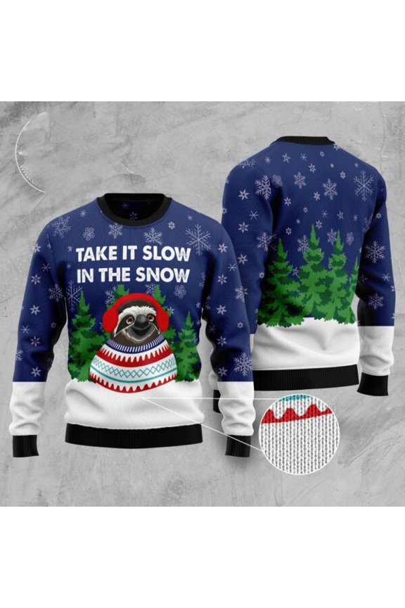 Sloth Take It Slow In The Snow 3D Christmas Sweater, Christmas Sweater, 3D Sweater, Funny Xmas Sweaters