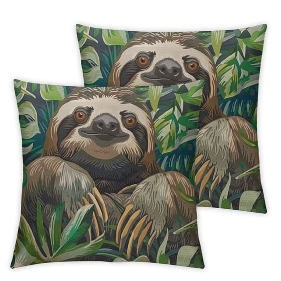 Sloth Throw Pillow Cover Sloth Cartoon on Tropical Jungle Decorative Square Pillow Case for Home Bedroom Living Room Cushion Cover