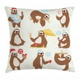thumbnail image 1 of Sloth Throw Pillow Cushion Cover, Cute Funny Sluggard Animal Character Different Poses Lazy Cartoon Mammal, Decorative Square Accent Pillow Case, 24 X 24 Inches, Brown Light Pink Blue, by Ambesonne, 1 of 2