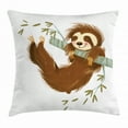 thumbnail image 1 of Sloth Throw Pillow Cushion Cover, Happy Cheerful Animal Swinging on Tree Branch Hand Drawn Cartoon Illustration, Decorative Square Accent Pillow Case, 16 X 16 Inches, Brown Khaki Grey, by Ambesonne, 1 of 2