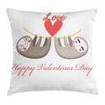 thumbnail image 1 of Sloth Throw Pillow Cushion Cover, Happy Valentines Day Theme Lovely Tropical Animals Boy Girl Romantic Heart Cartoon, Decorative Square Accent Pillow Case, 18 X 18 Inches, Grey Red, by Ambesonne, 1 of 2