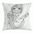 thumbnail image 1 of Sloth Throw Pillow Cushion Cover, Smiling Cute Animal on Tree with Various Floral Details Monochrome Artistic Wildlife, Decorative Square Accent Pillow Case, 18 X 18 Inches, Black White, by Ambesonne, 1 of 2