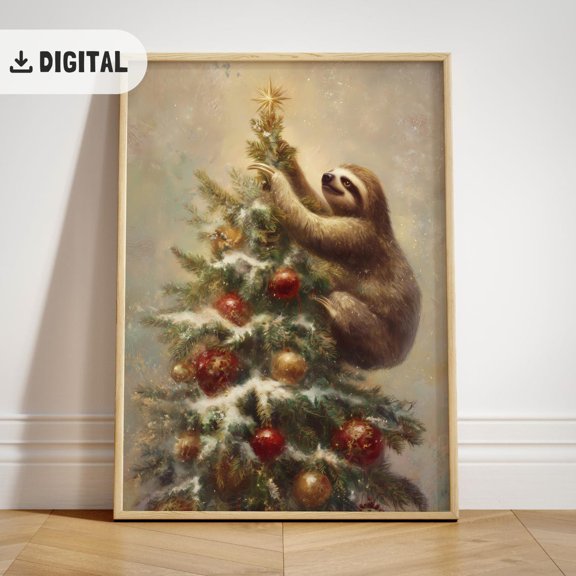 Sloth Tree Art Poster: Sloth, Winterwall Decor, Stretched Canvas Size 16x24