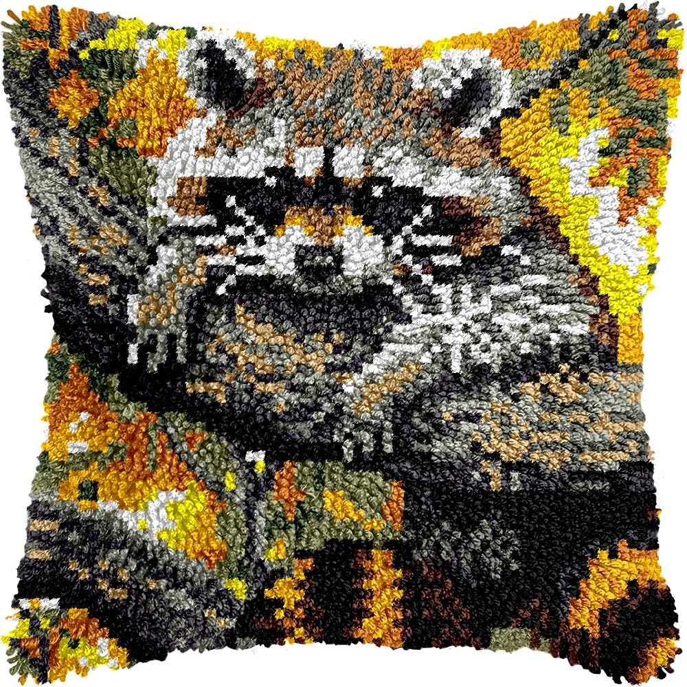 Sloth on Tree Latch Hook Pillow Kits Pillow Cover Latch Hook Crafts Crochet Knitted Hooking Pillowcase Cushion Crafts Embroidery Latch Hooking Kits Material Set 17x17 inch(162)