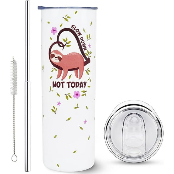 Sloth Tumbler with Lid and Straw - Sloth Gifts for Women Cute Sloth Travel Coffee Mug - 20 oz Tumbler Mothers Day Birthday Gifts for Women Friend Daughter