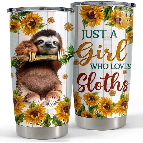 Sloth Tumbler Sunflower 20oz Tumblers with Lid Gift for Girl Daughter Women Best Friend Sister Animal Lovers Christmas Birthday