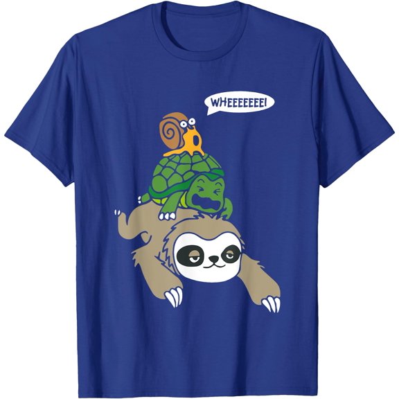 Sloth Turtle Snail Piggyback Animal Running Wild Unisex T-Shirt for Men Women Kids Toddler,Royal Blue Color,Size 3T