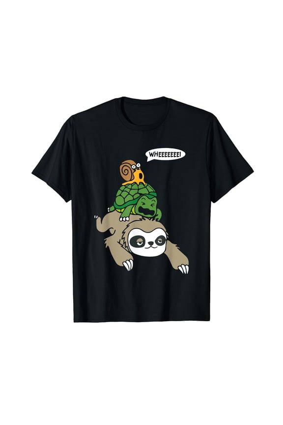 Sloth Turtle Snail Piggyback T Shirt Animal Running Wild Tee