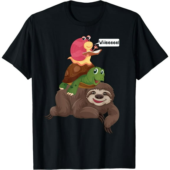 Sloth Turtle Snail Team Piggyback Slow Graphic Unisex T-Shirt for Men Women Kids Toddler,Black Color,Size M
